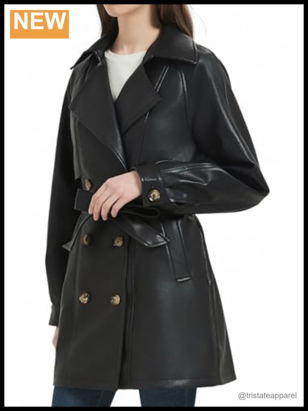 RISISSIDA Women Faux Leather Long Jacket, Mid Length Trench Coat, Relaxed Fit